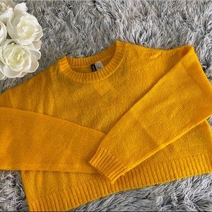 Yellow cropped knit sweater